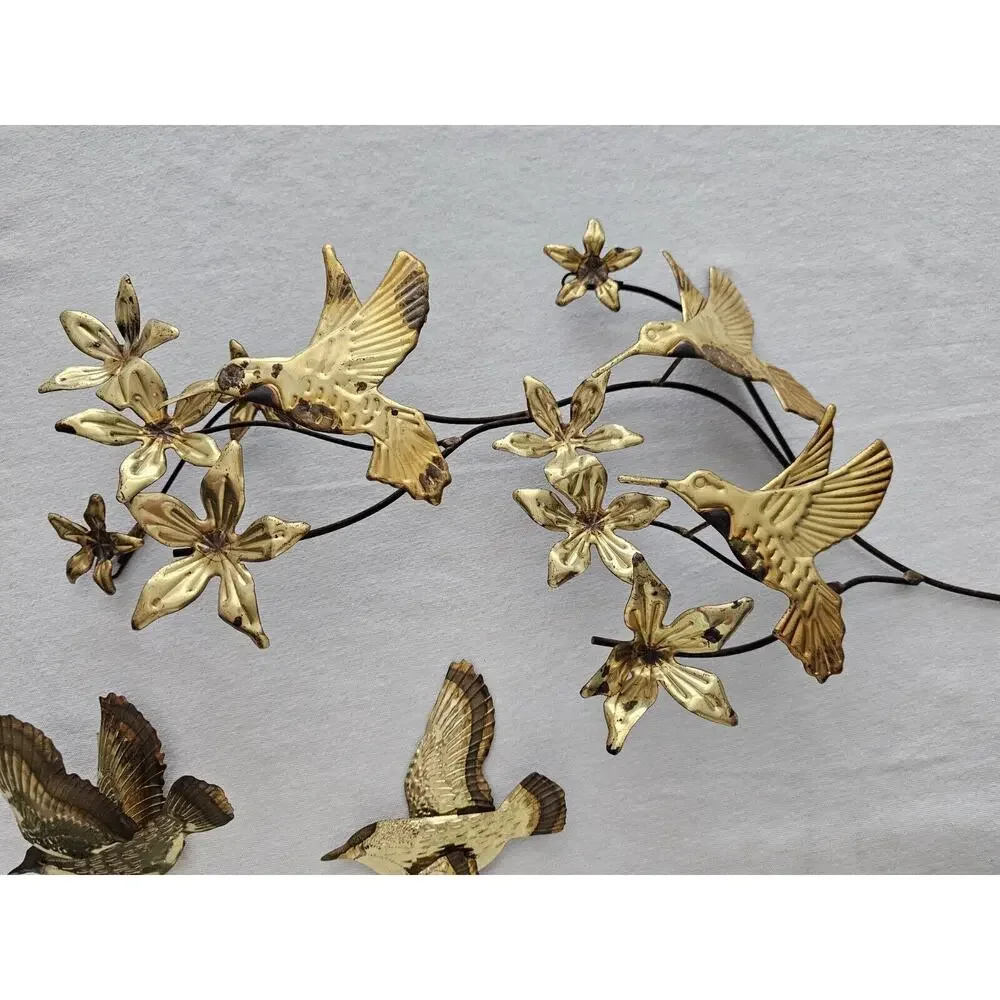 Vintage Homco Metal Wall Decor Hummingbirds Flowers Brass MCM Home Interiors Set